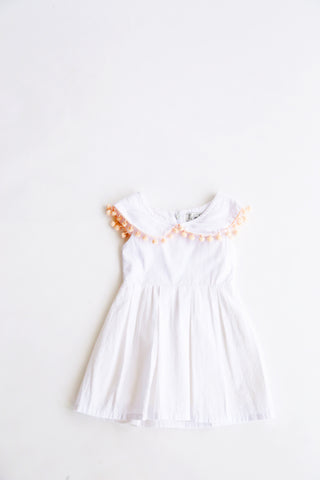 White Dress with Pompom Collar